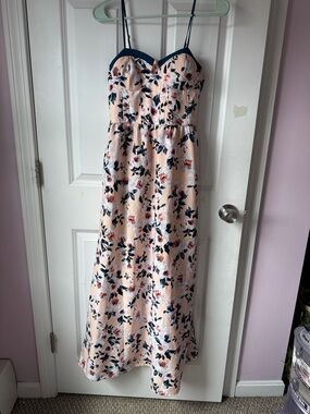 Band of Gypsies Pink Floral Maxi Dress with Navy Trim